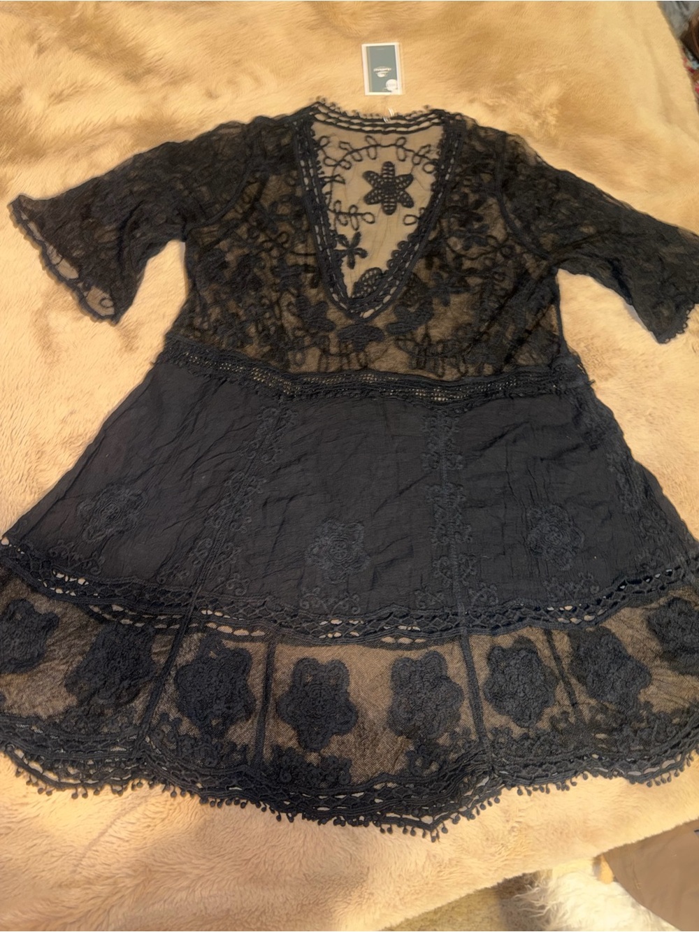Black Lace V-Neck Crochet Tunic